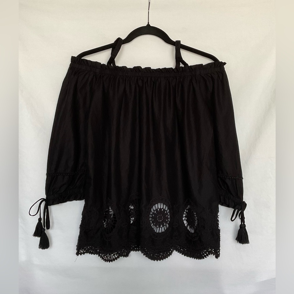 LOFT Black Embellished Off-Shoulder Blouse - Picture 2 of 8